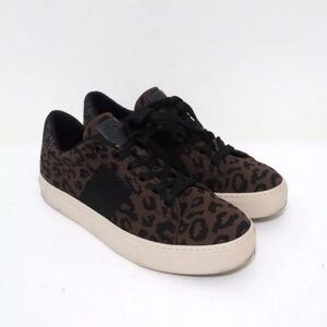 GREATS Royale Knit Low Top Sneakers Dark Brown Leopard Print Size 8